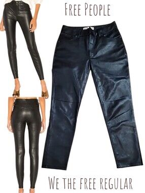 Free People We The Free Women Regular Vegan Leather Slim Pants ankle crop Black